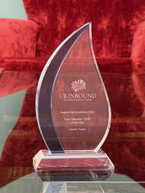 Cashel Travel receiving UK DMC of the Year 2025 award at UKinbound Awards for Excellence
